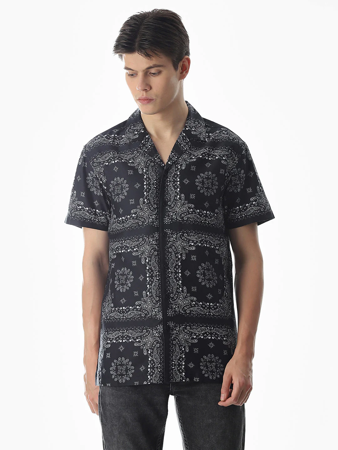 Black Bandana Print Cotton Shirt - Image 2