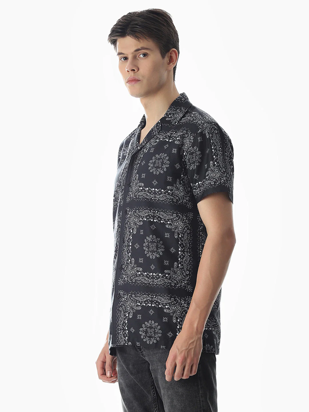 Black Bandana Print Cotton Shirt - Image 3