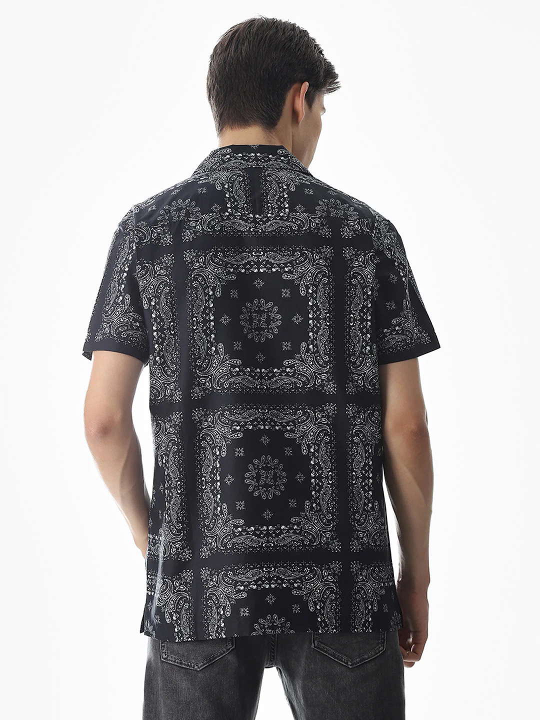 Black Bandana Print Cotton Shirt - Image 4