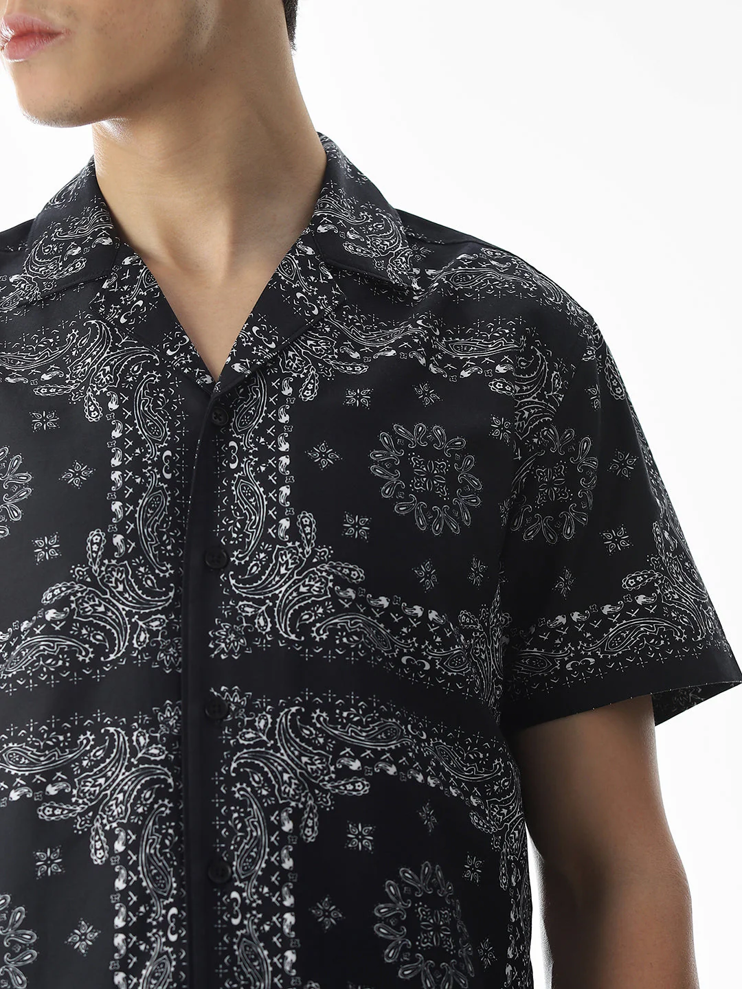 Black Bandana Print Cotton Shirt - Image 5