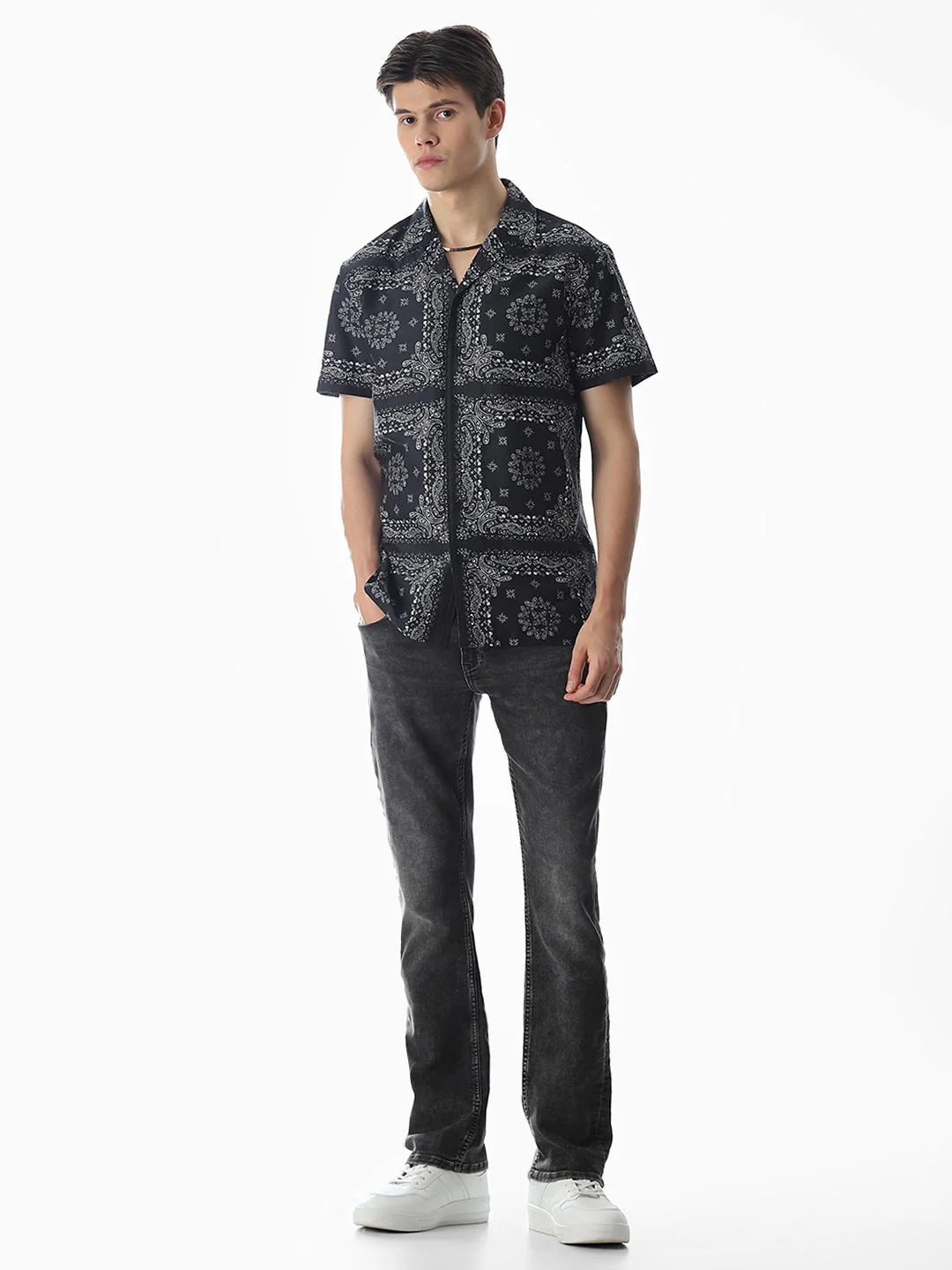 Black Bandana Print Cotton Shirt - Image 6