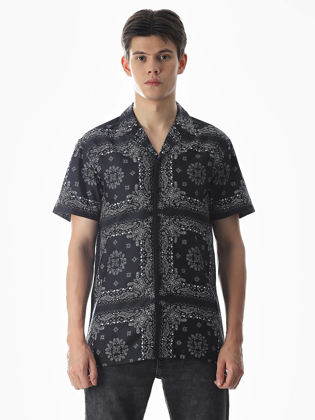 Black Bandana Print Cotton Shirt - Image 8