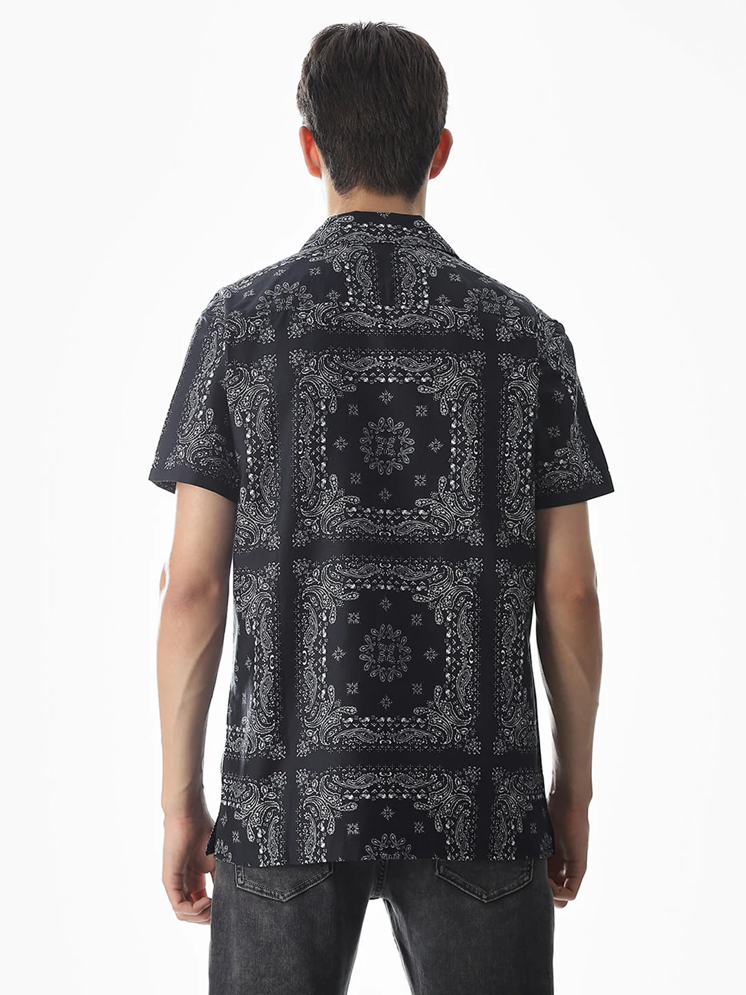 Black Bandana Print Cotton Shirt - Image 9