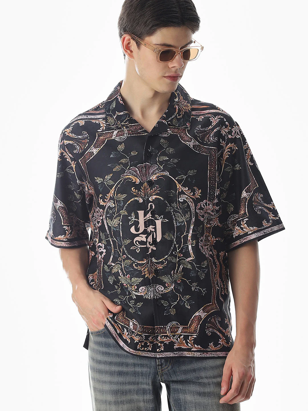 Black Abstract Print Oversized Shirt