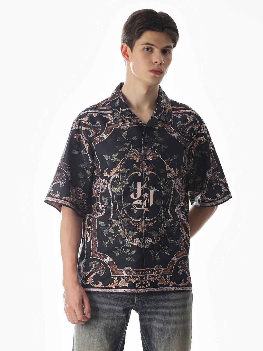 Black Abstract Print Oversized Shirt - Image 2