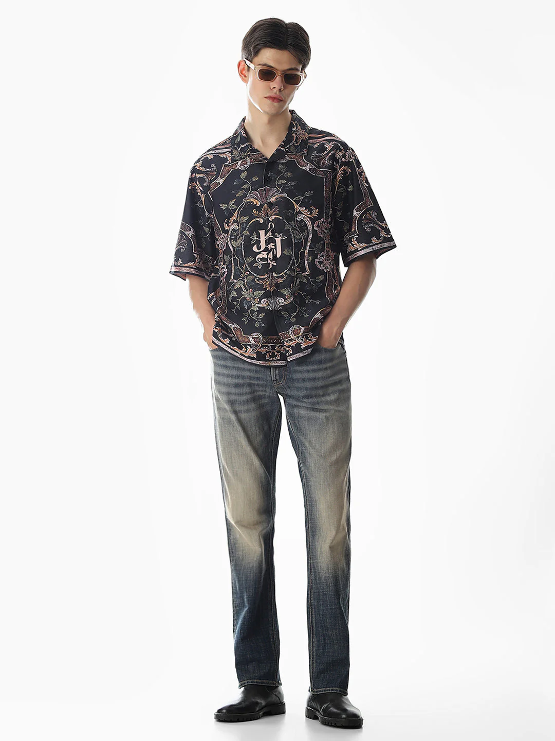 Black Abstract Print Oversized Shirt - Image 6