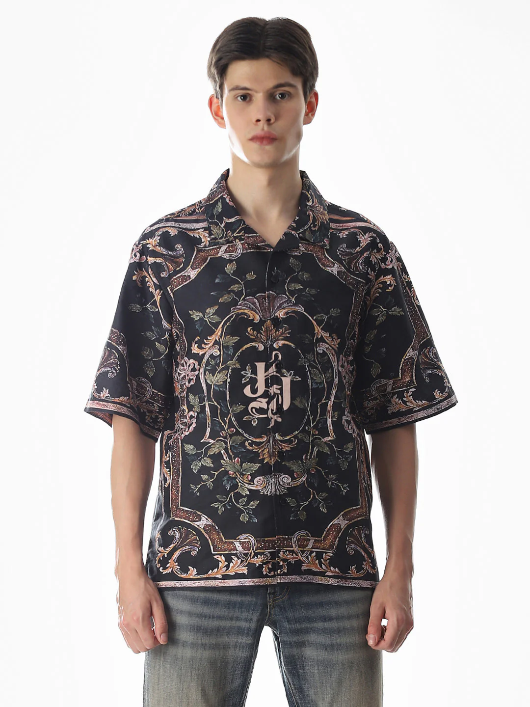 Black Abstract Print Oversized Shirt - Image 8