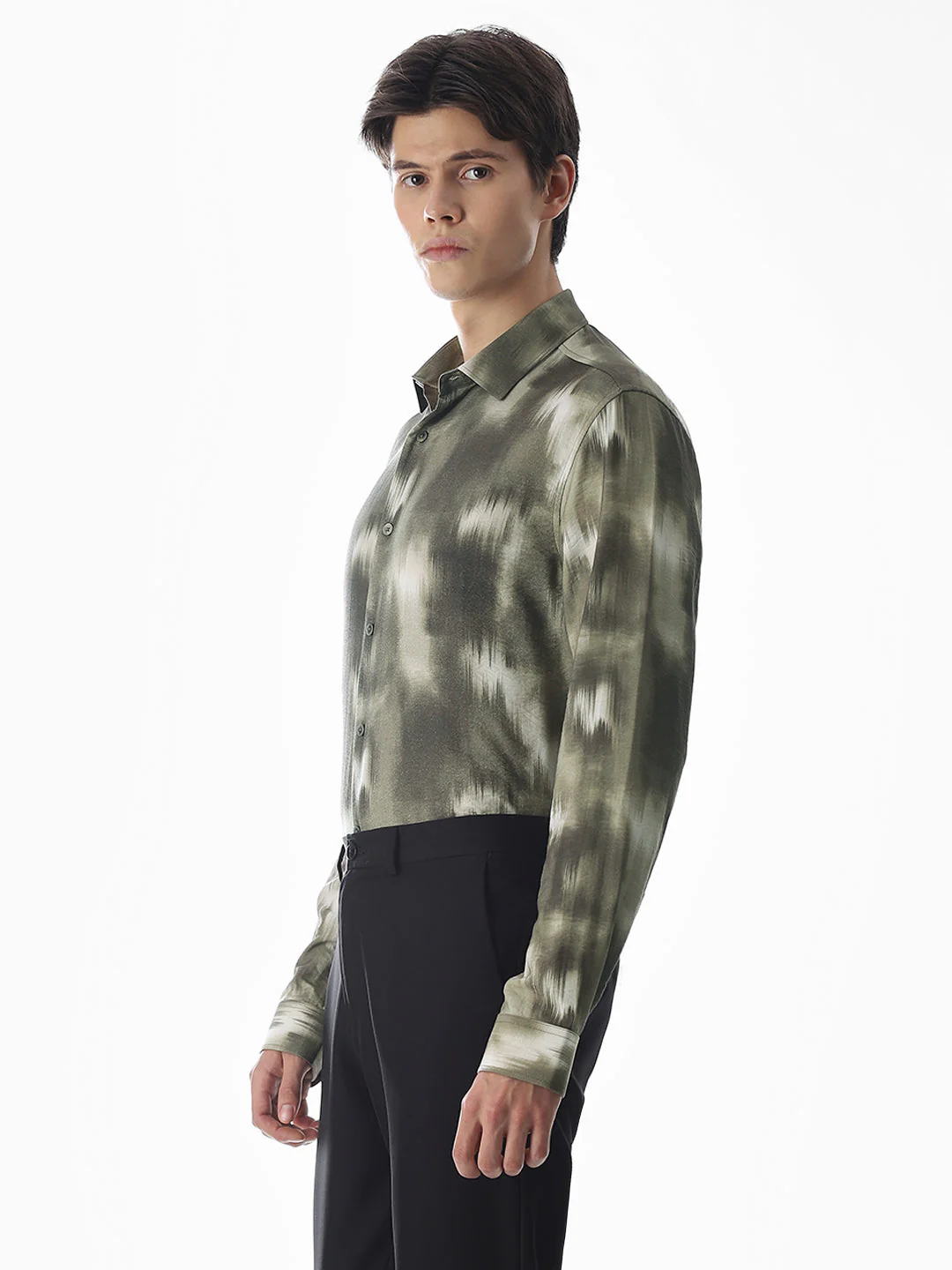 Dark Olive Abstract Print Shirt - Image 3