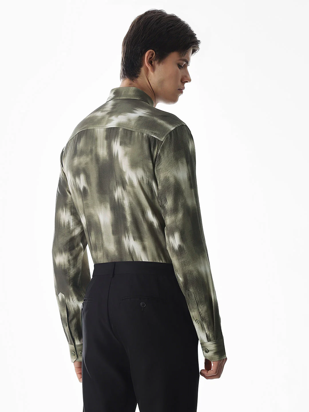 Dark Olive Abstract Print Shirt - Image 4