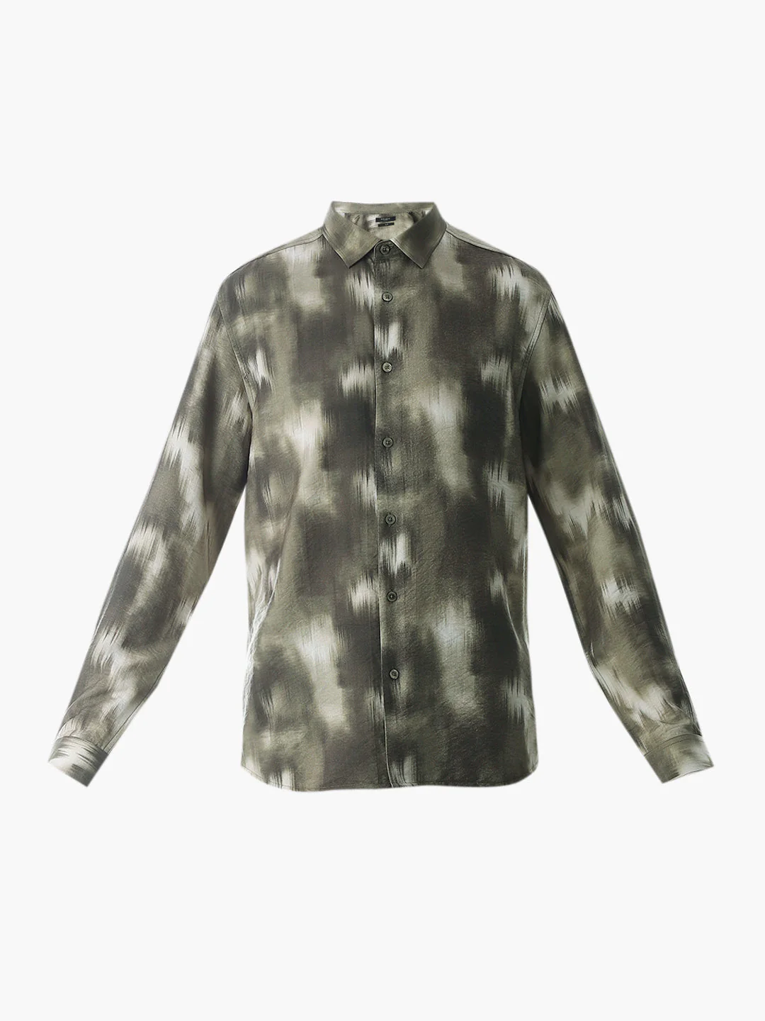 Dark Olive Abstract Print Shirt - Image 7