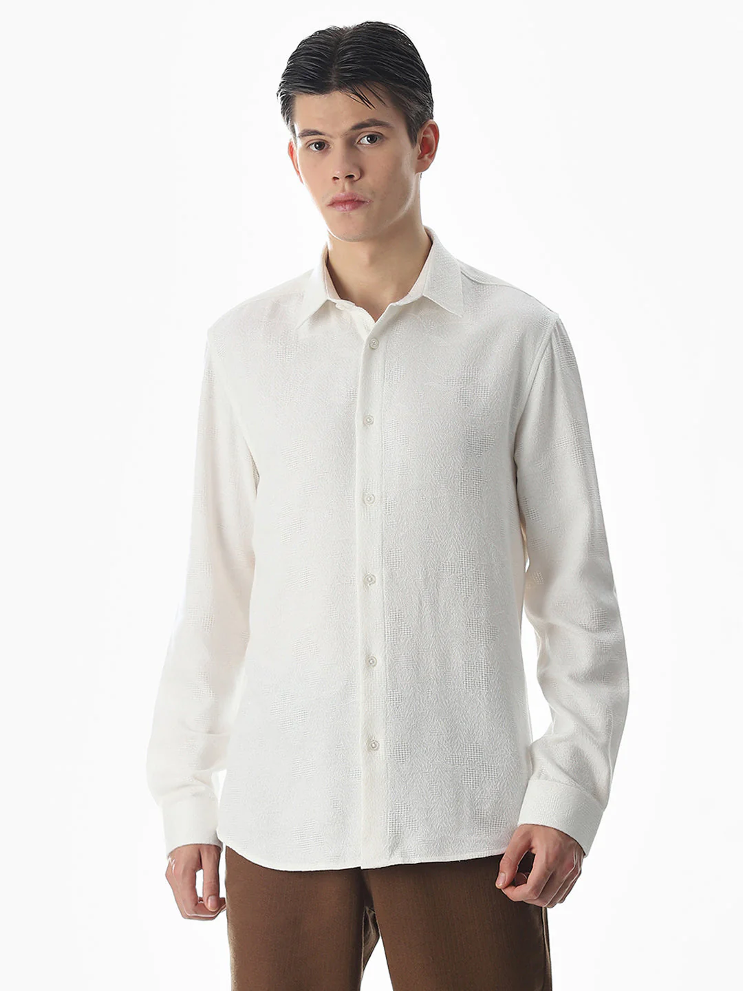 White Cotton Slim Fit Shirt - Image 2