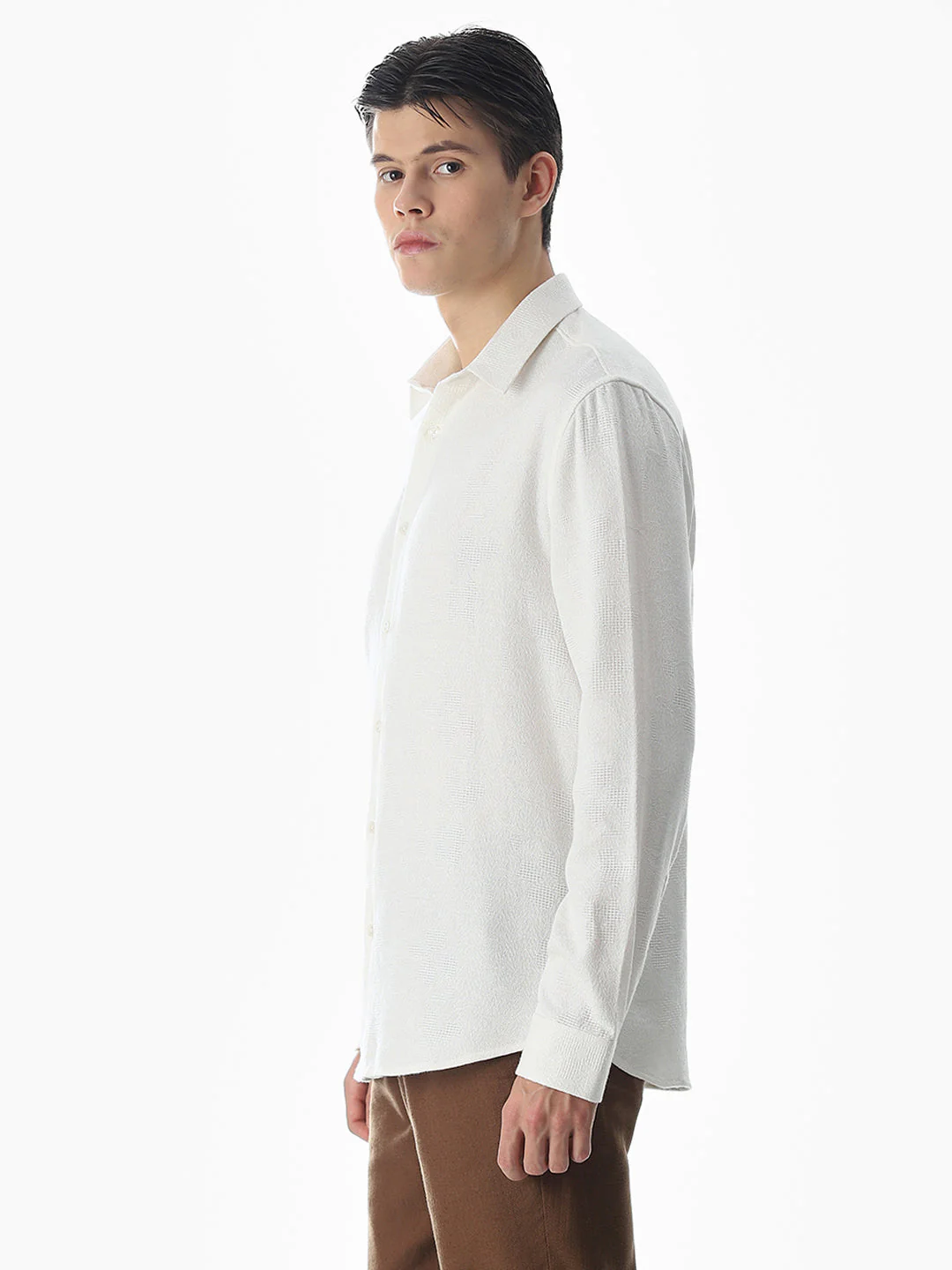White Cotton Slim Fit Shirt - Image 3
