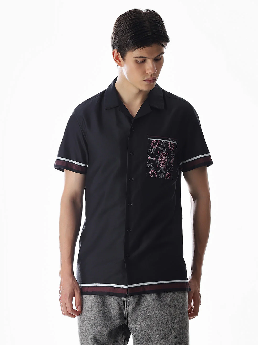 Black Resort Collar Comfort Fit Shirt - Image 2