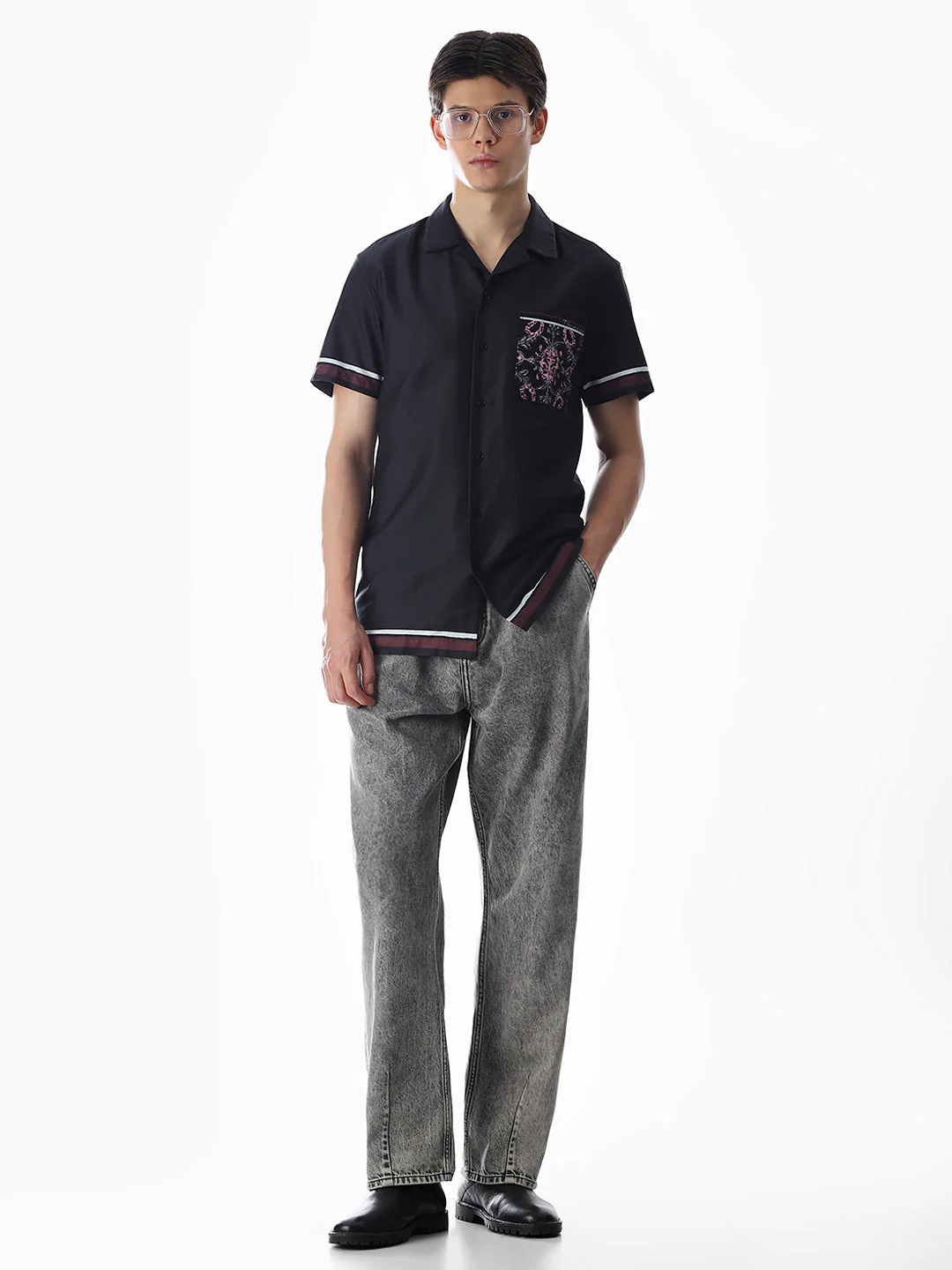 Black Resort Collar Comfort Fit Shirt - Image 6