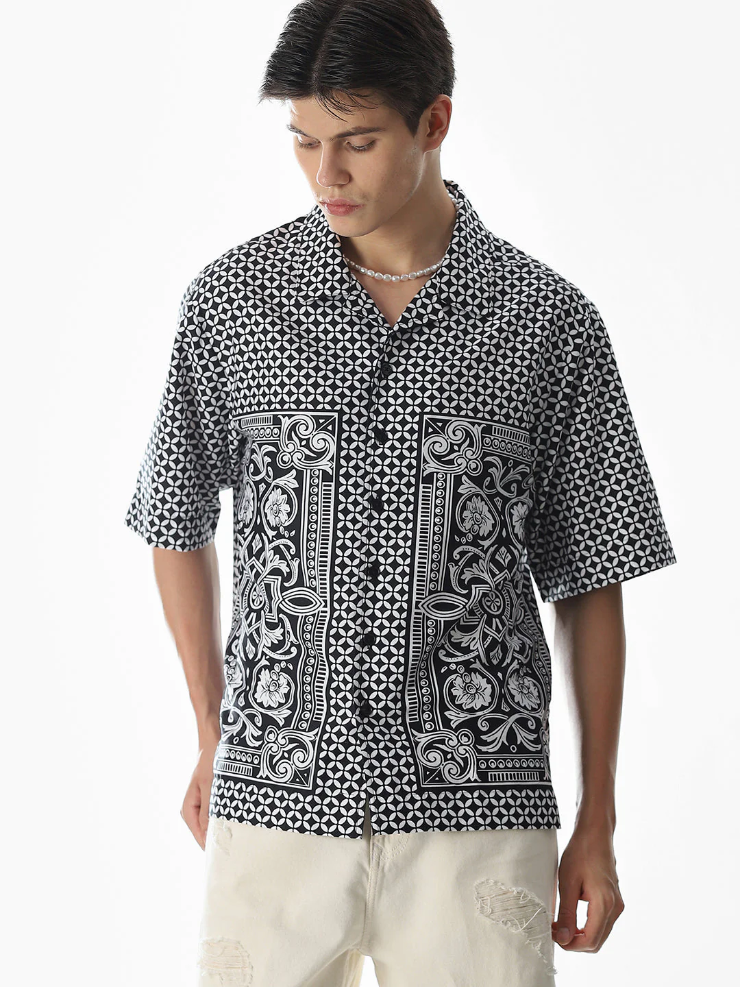 Black Abstract Print Oversized Shirt