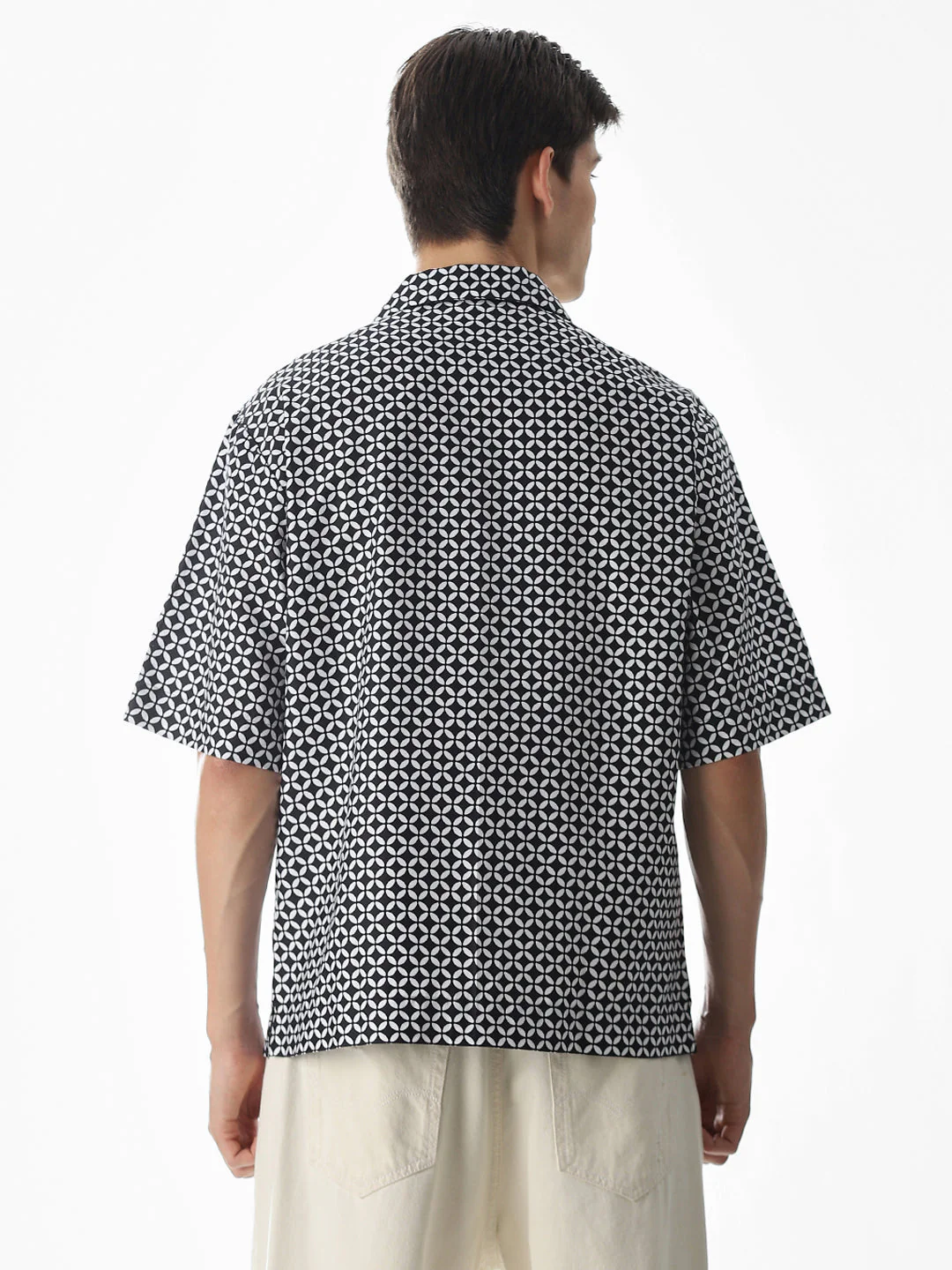 Black Abstract Print Oversized Shirt - Image 4