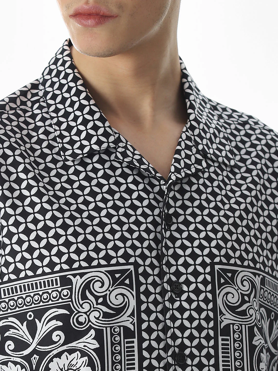 Black Abstract Print Oversized Shirt - Image 5