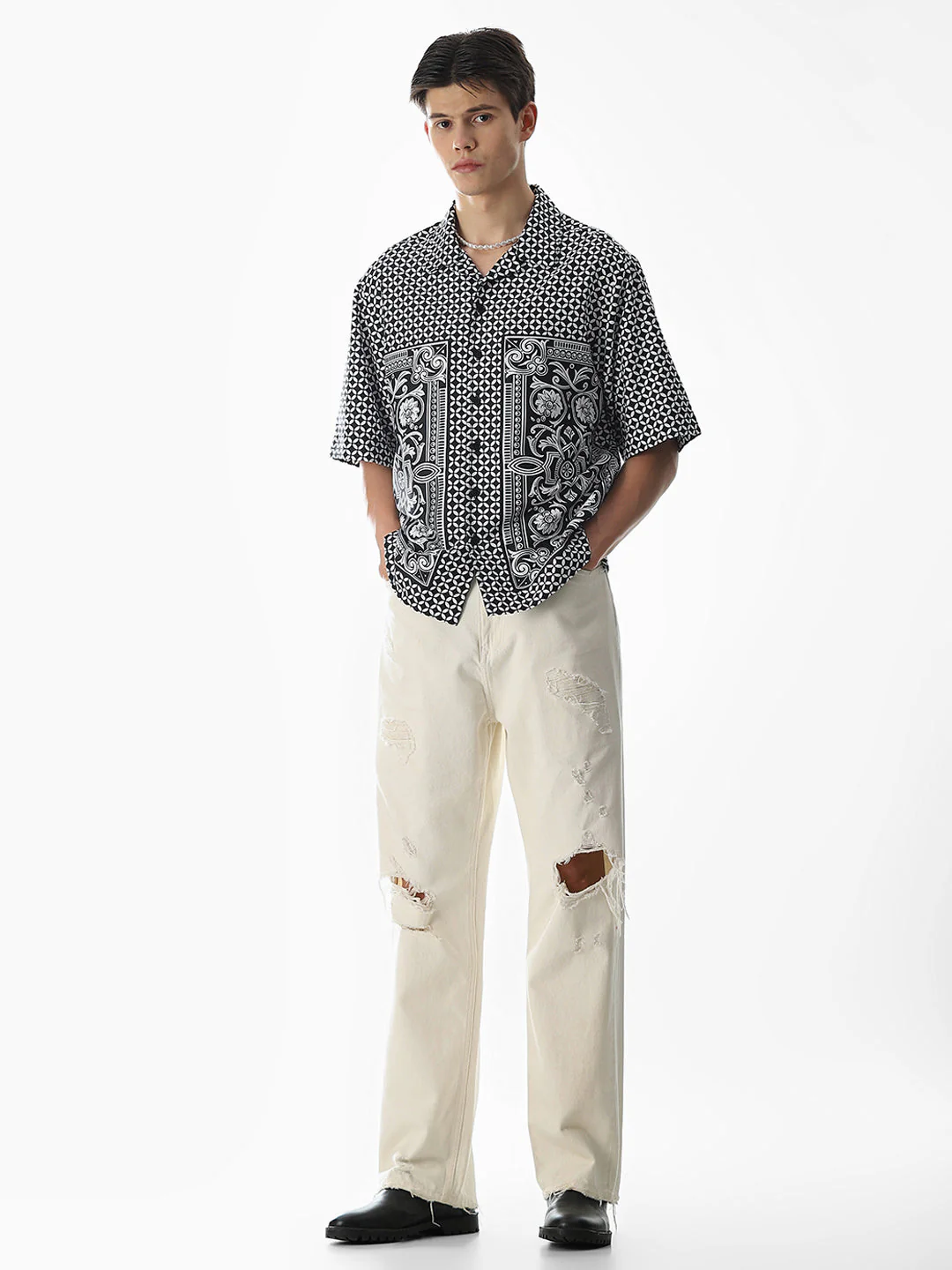 Black Abstract Print Oversized Shirt - Image 6
