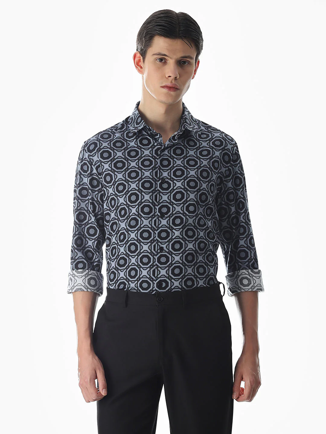 Grey Printed Cotton Shirt - Image 2
