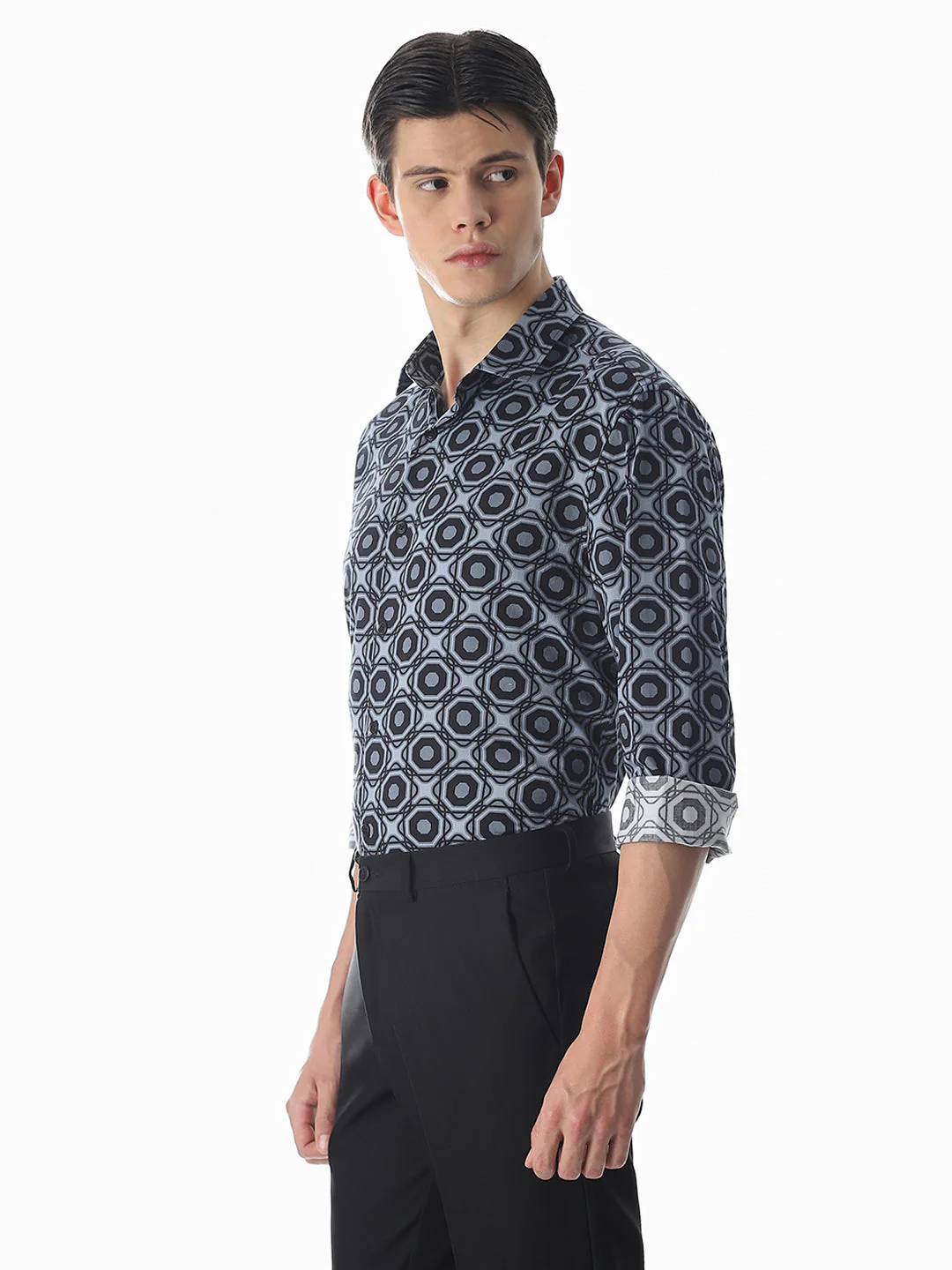 Grey Printed Cotton Shirt - Image 3
