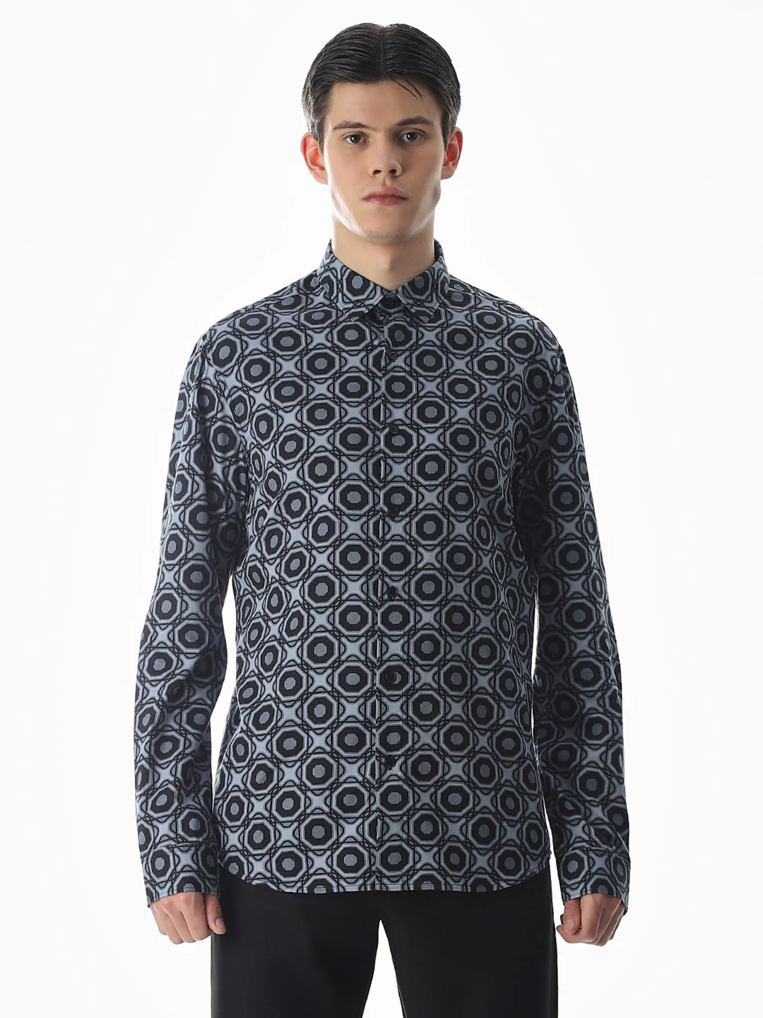Grey Printed Cotton Shirt - Image 8