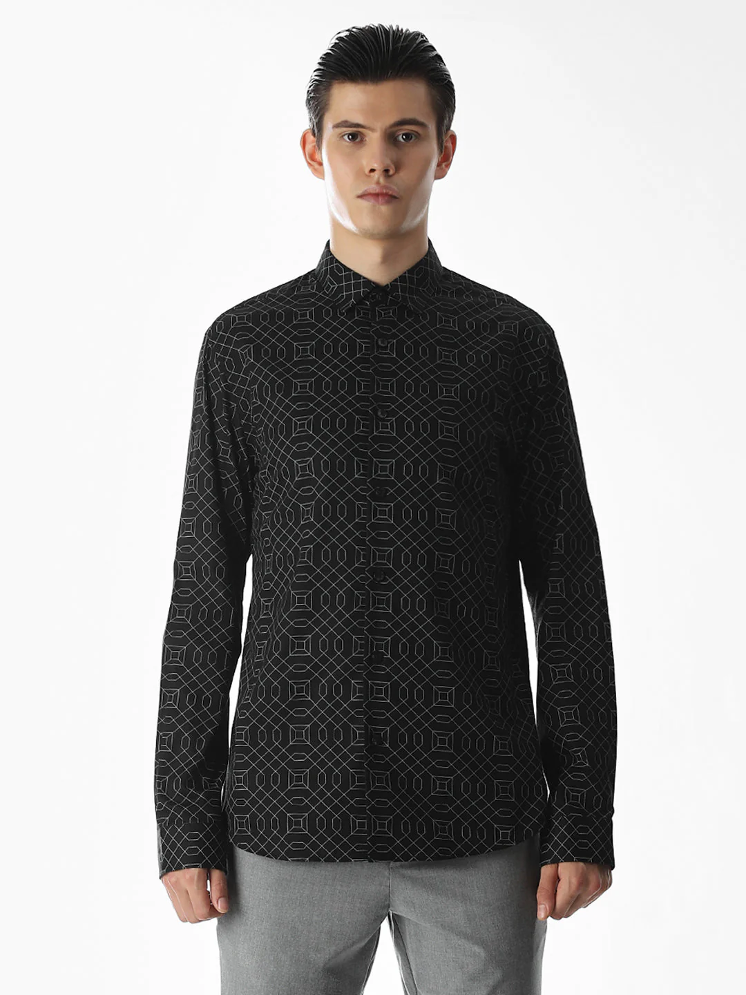 Black Printed Cotton Shirt - Image 8