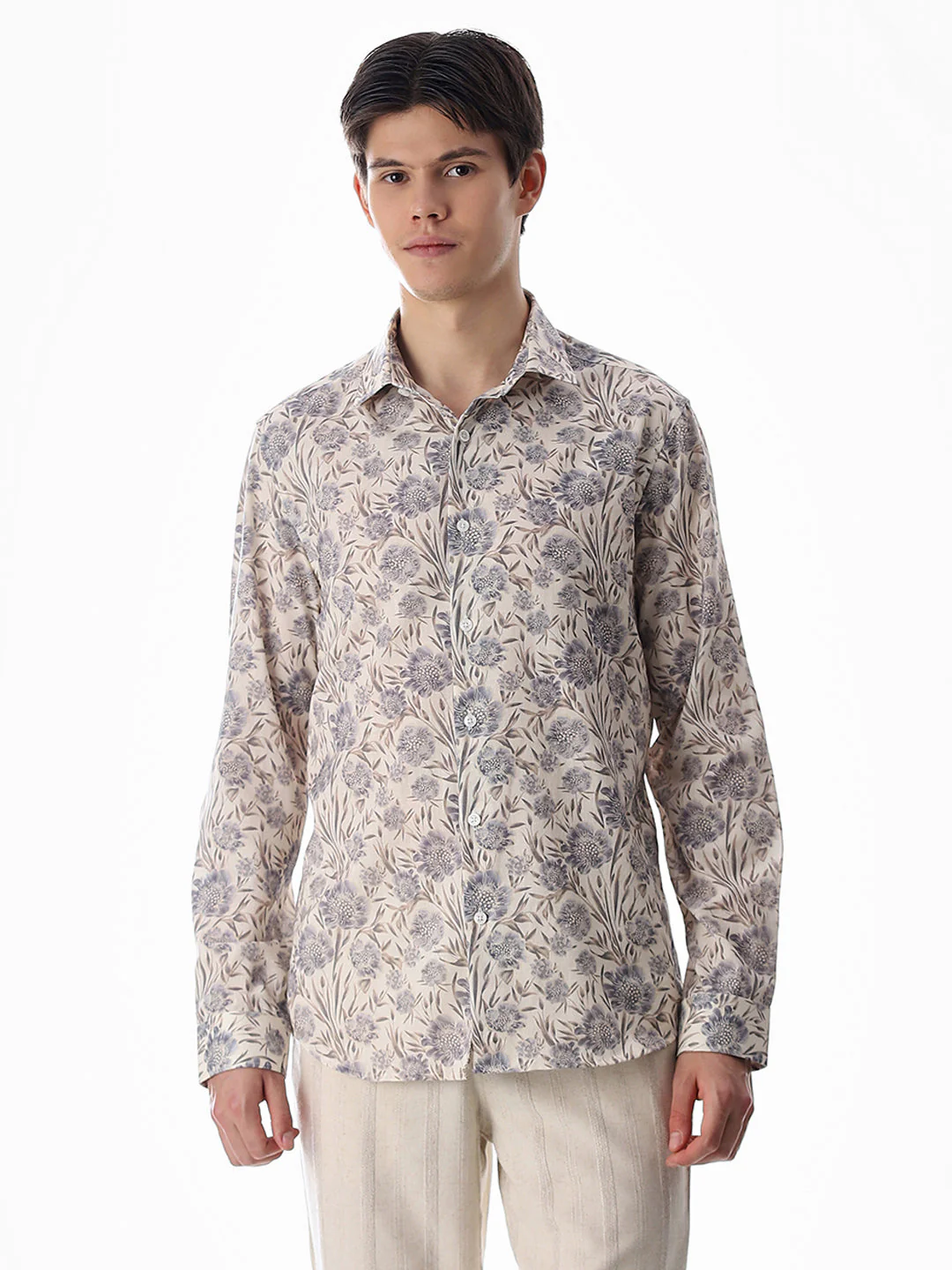 Beige Printed Cotton Shirt - Image 2