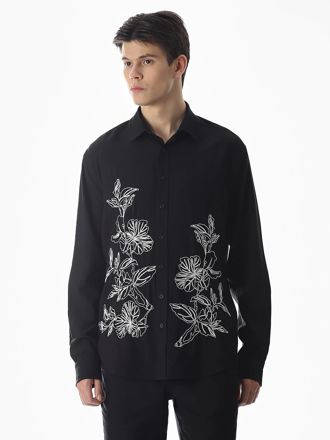 Black Embroidered Slim Fit Shirt - Image 2