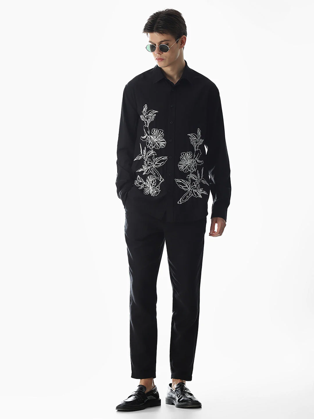 Black Embroidered Slim Fit Shirt - Image 6