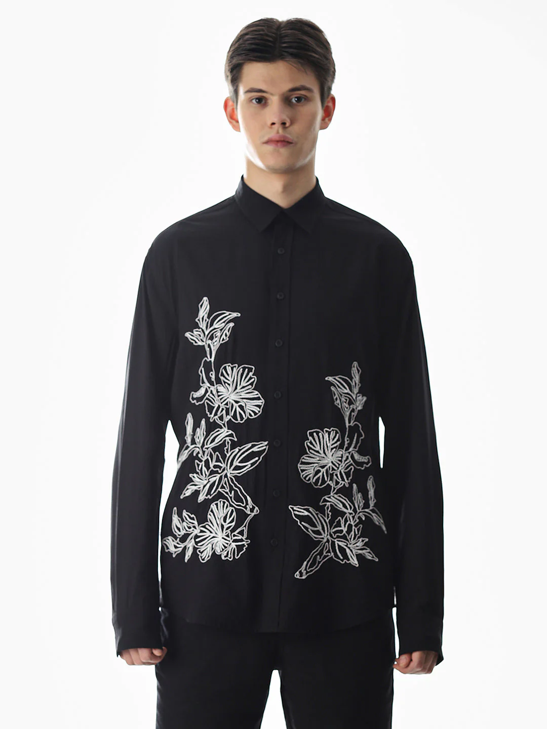 Black Embroidered Slim Fit Shirt - Image 8