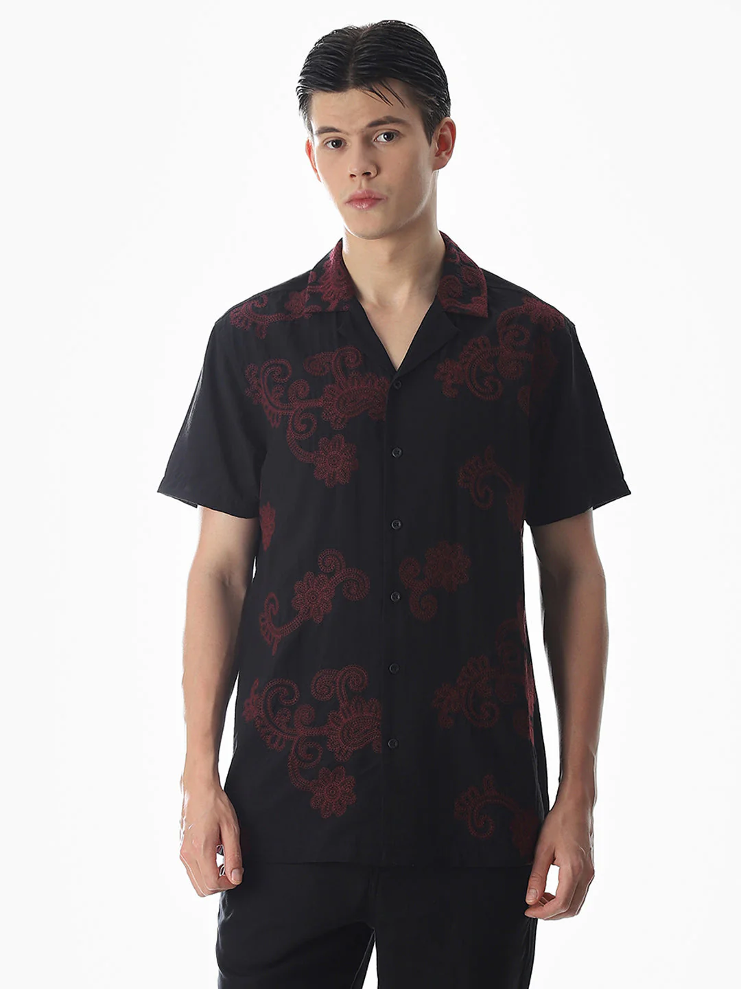 Black Embroidered Comfort Fit Shirt - Image 2