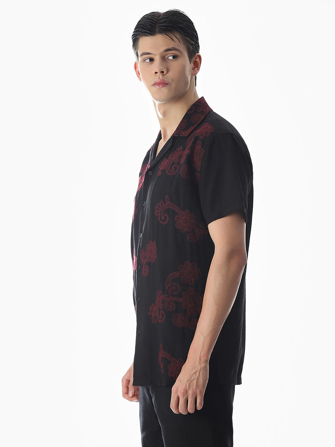 Black Embroidered Comfort Fit Shirt - Image 3