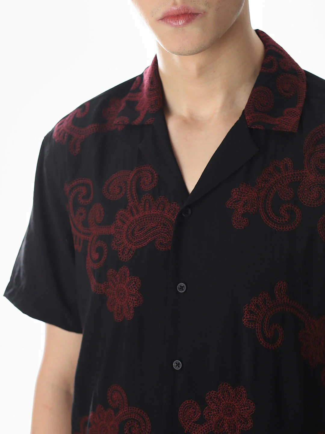 Black Embroidered Comfort Fit Shirt - Image 5