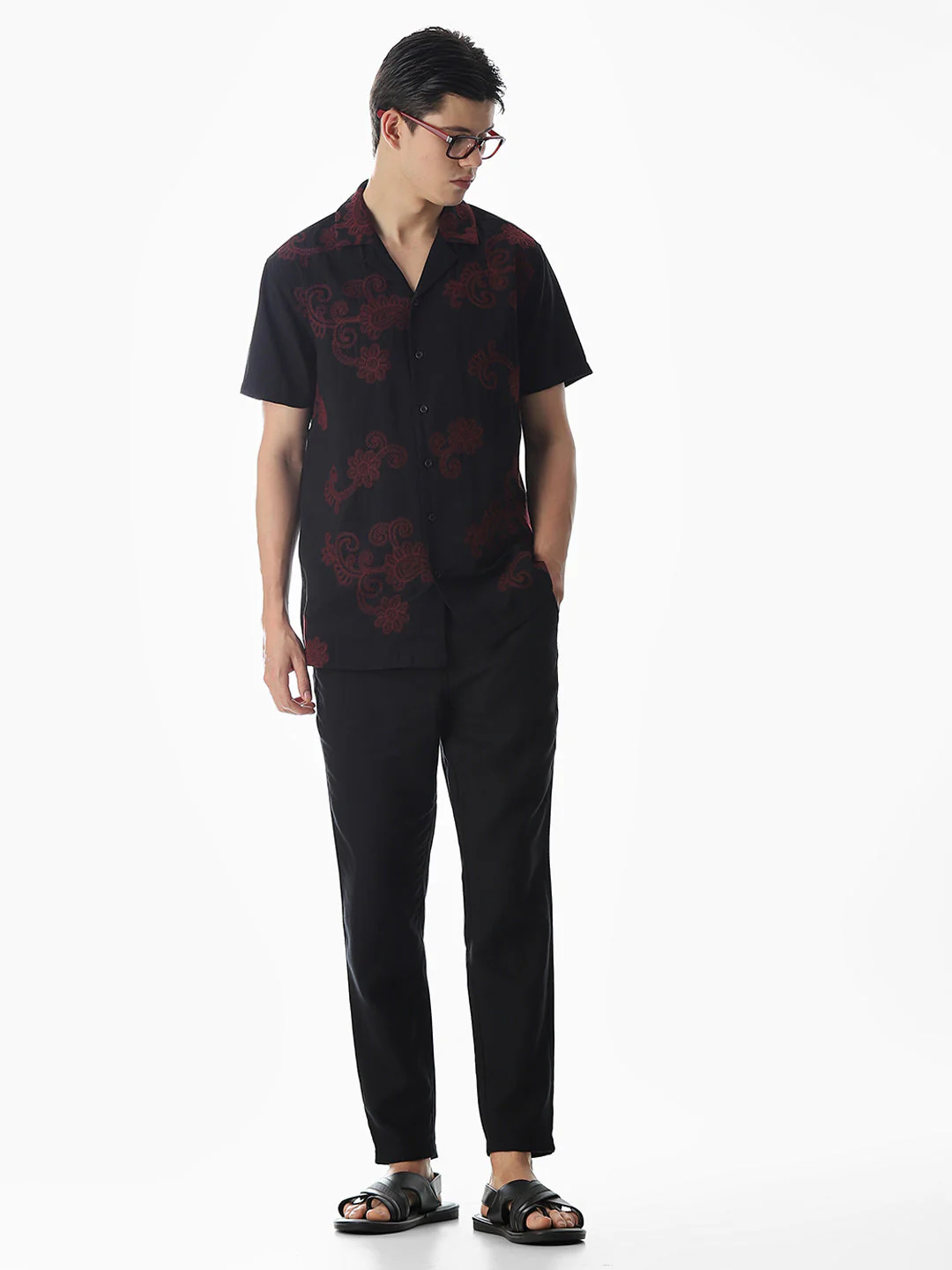Black Embroidered Comfort Fit Shirt - Image 6
