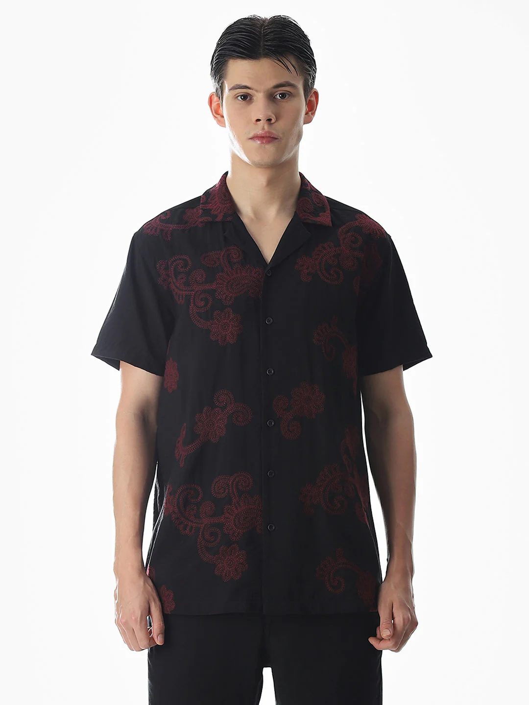 Black Embroidered Comfort Fit Shirt - Image 8