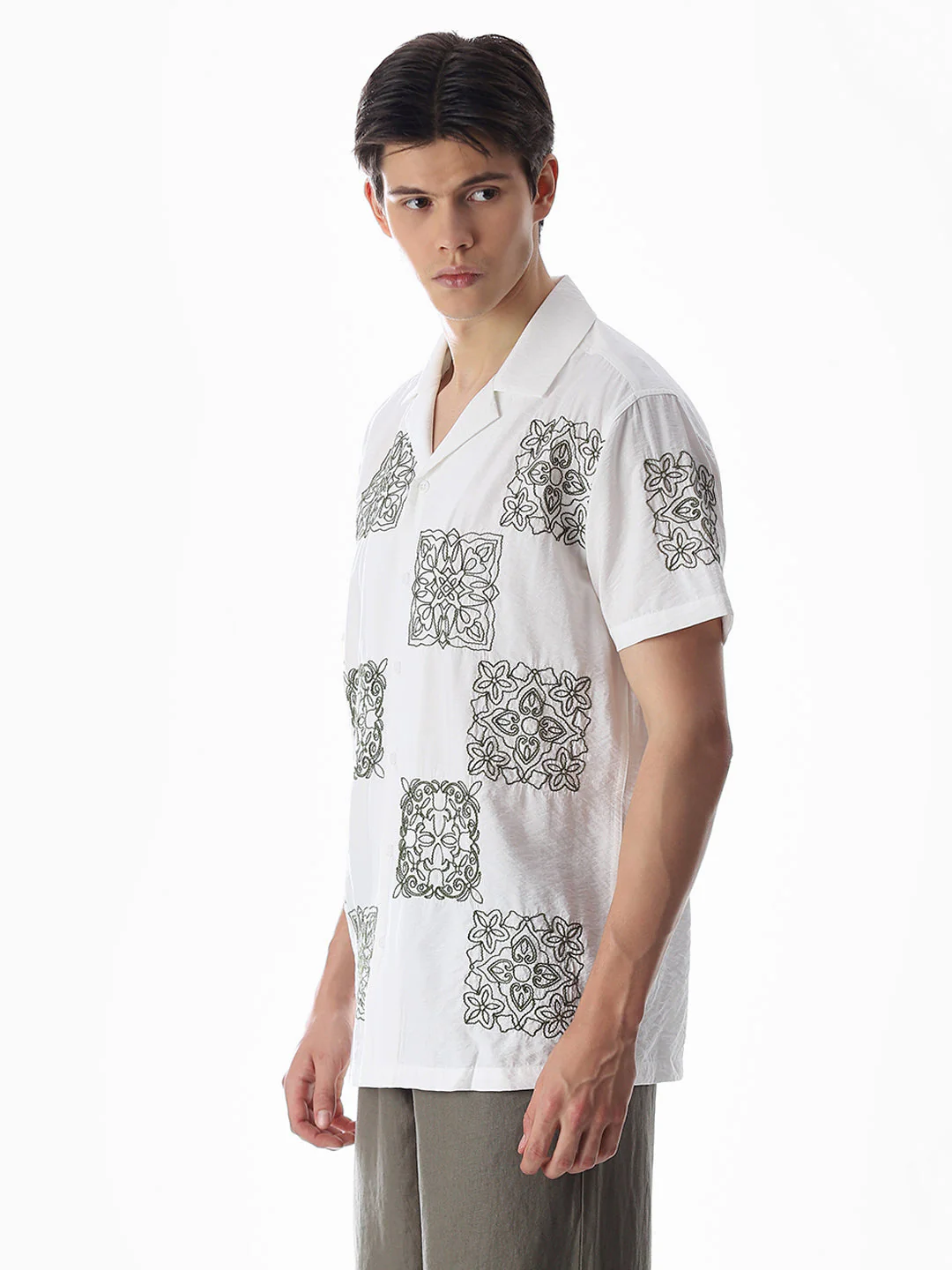 White Embroidered Comfort Fit Shirt - Image 3