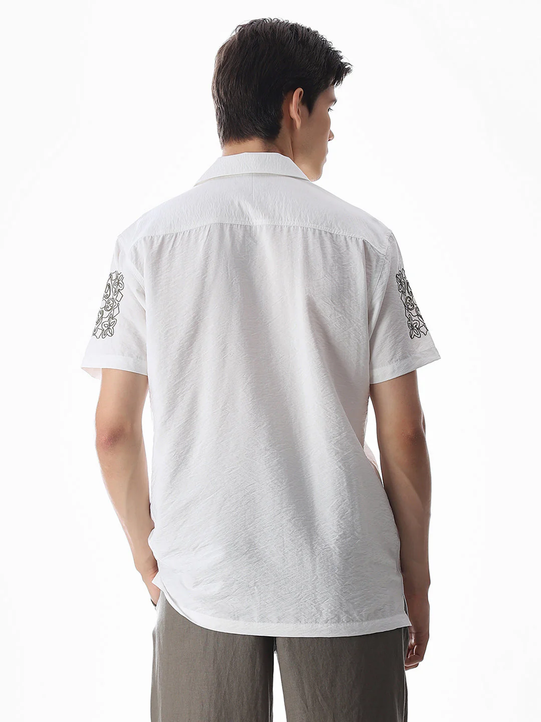 White Embroidered Comfort Fit Shirt - Image 4
