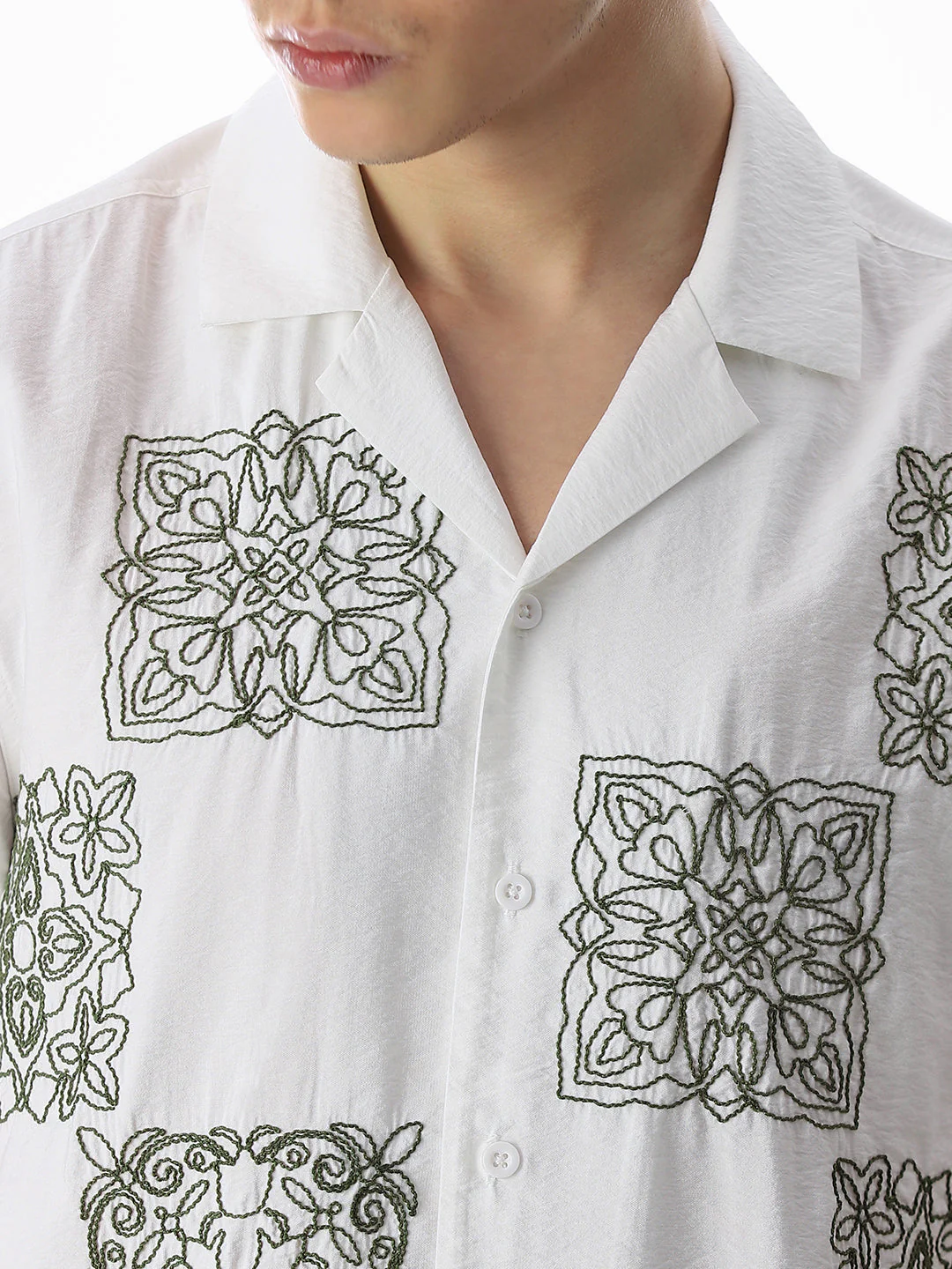 White Embroidered Comfort Fit Shirt - Image 5
