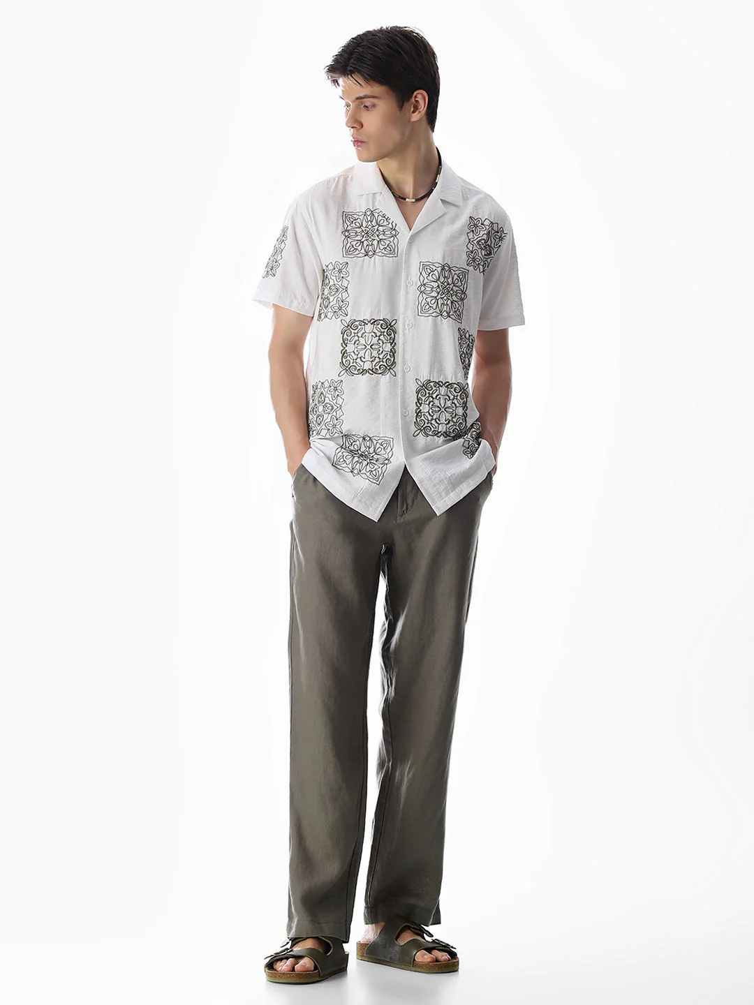 White Embroidered Comfort Fit Shirt - Image 6