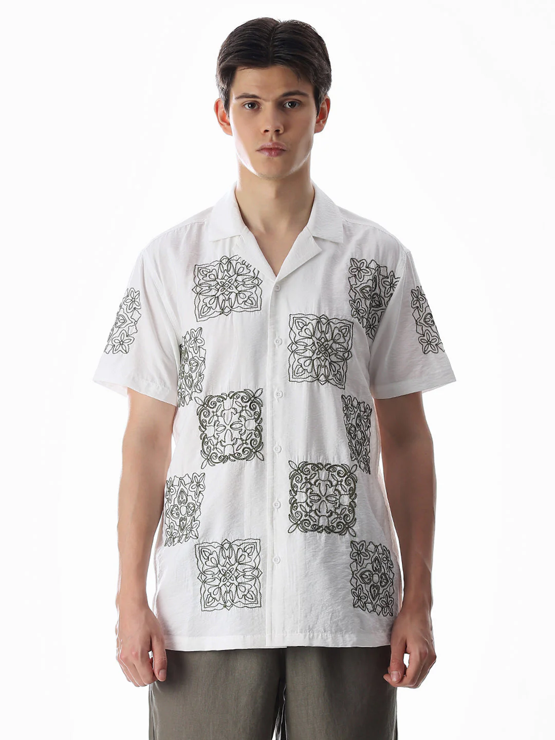 White Embroidered Comfort Fit Shirt - Image 8
