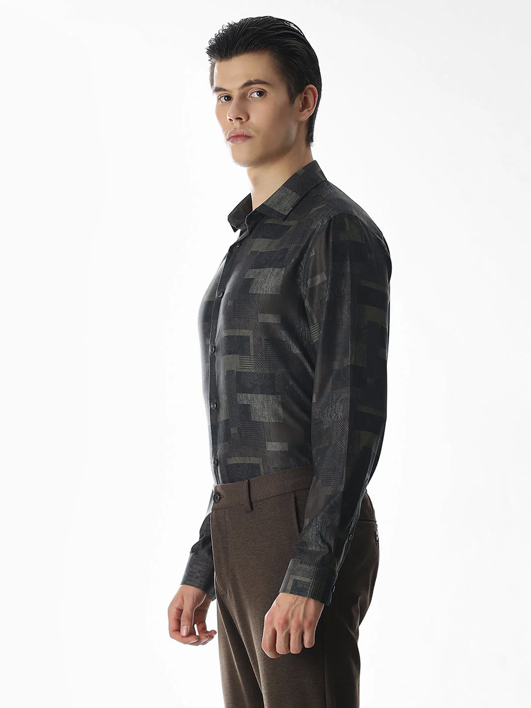 Dark Brown Printed Shirt - Image 3