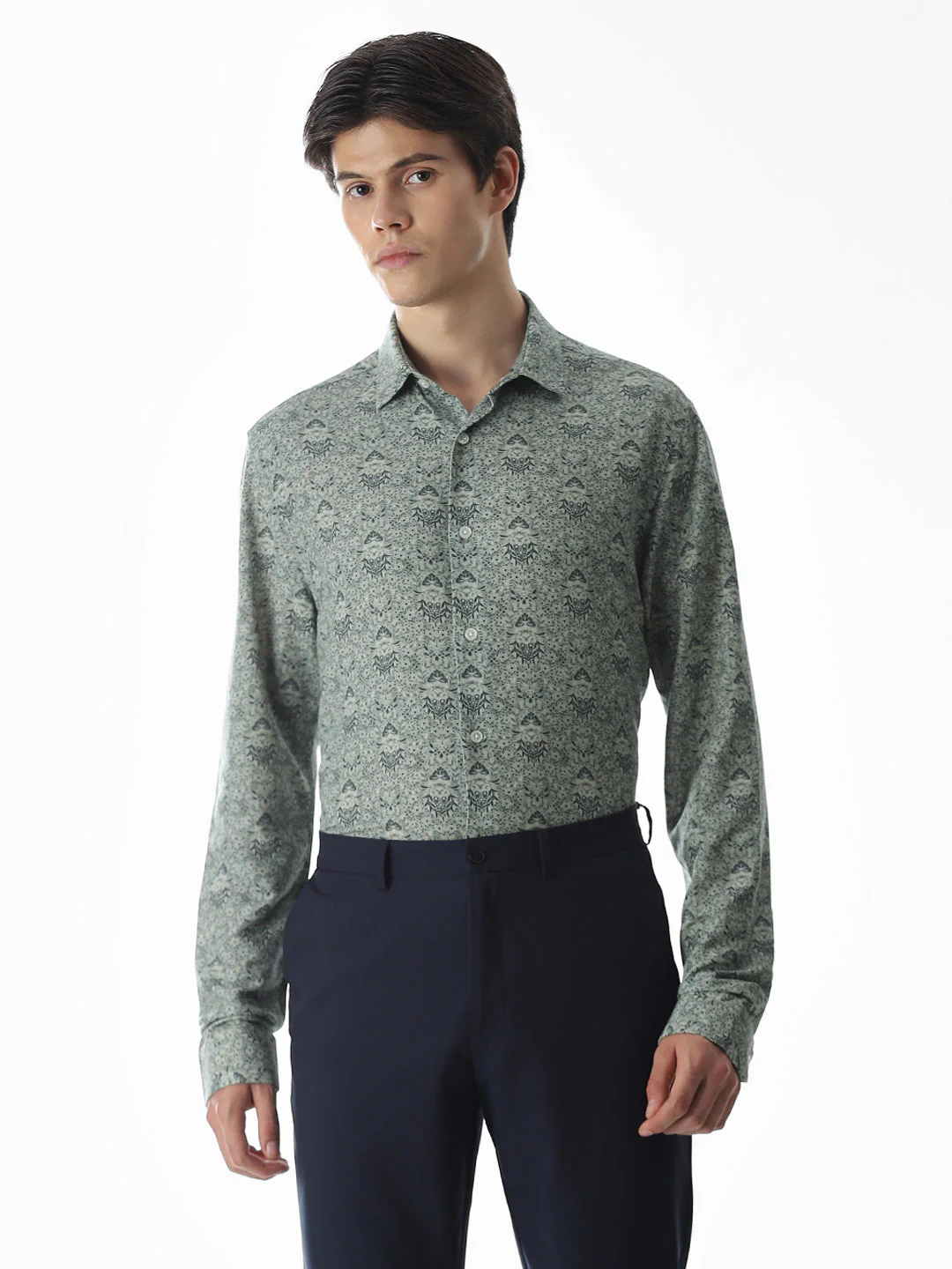 Green Printed Viscose Blend Shirt - Image 2