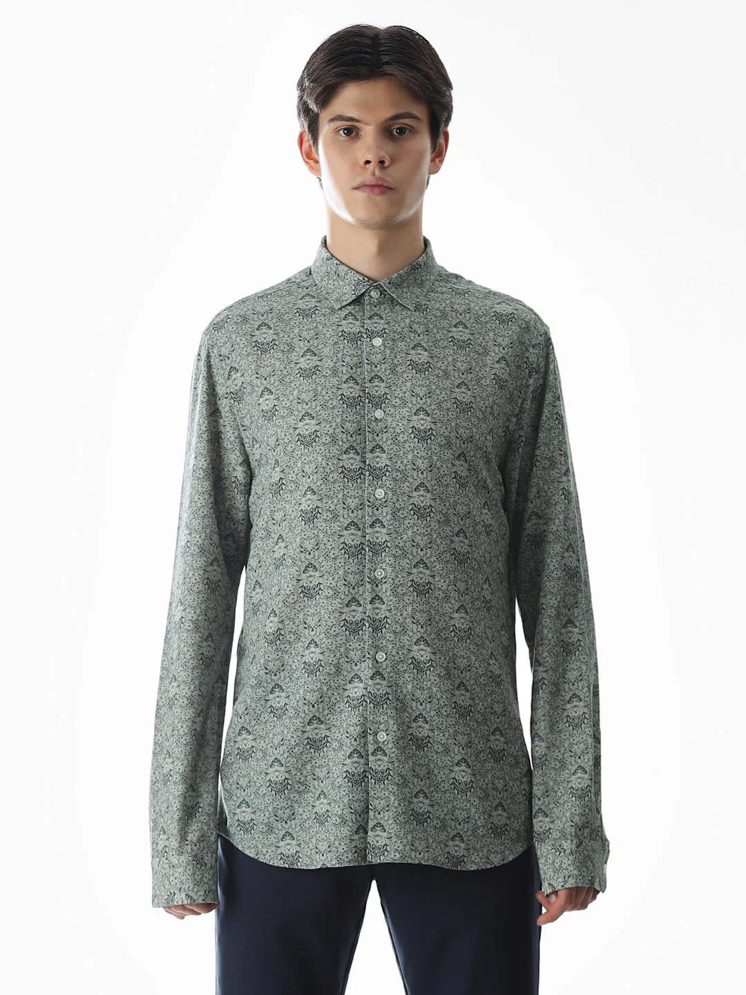 Green Printed Viscose Blend Shirt - Image 8