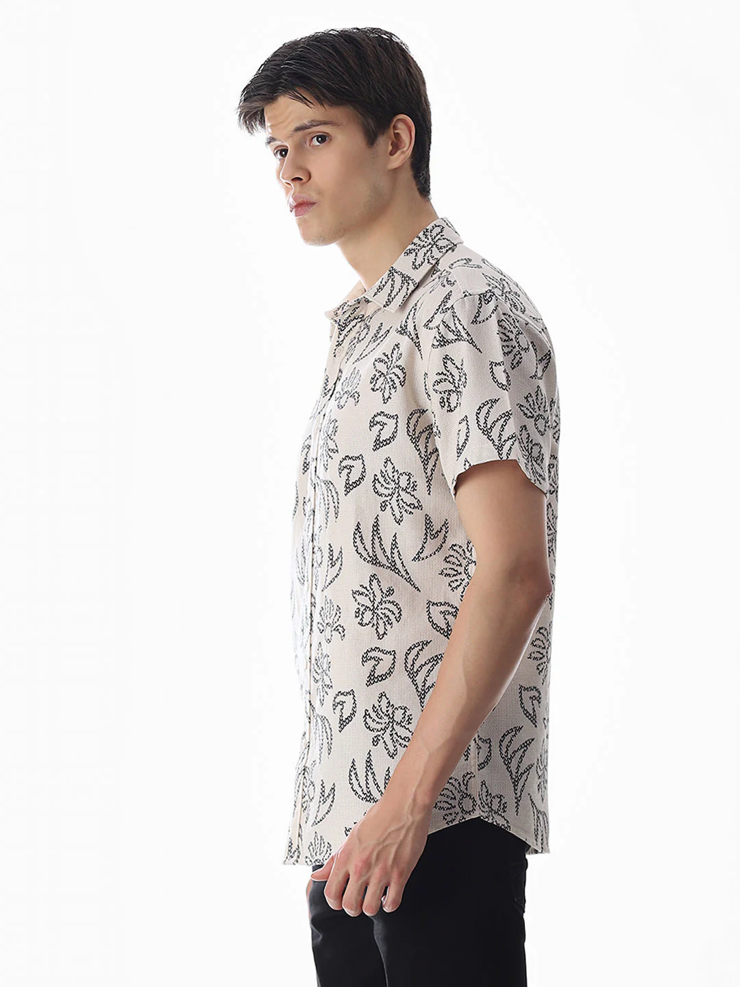 Beige Printed Comfort Fit Shirt - Image 3