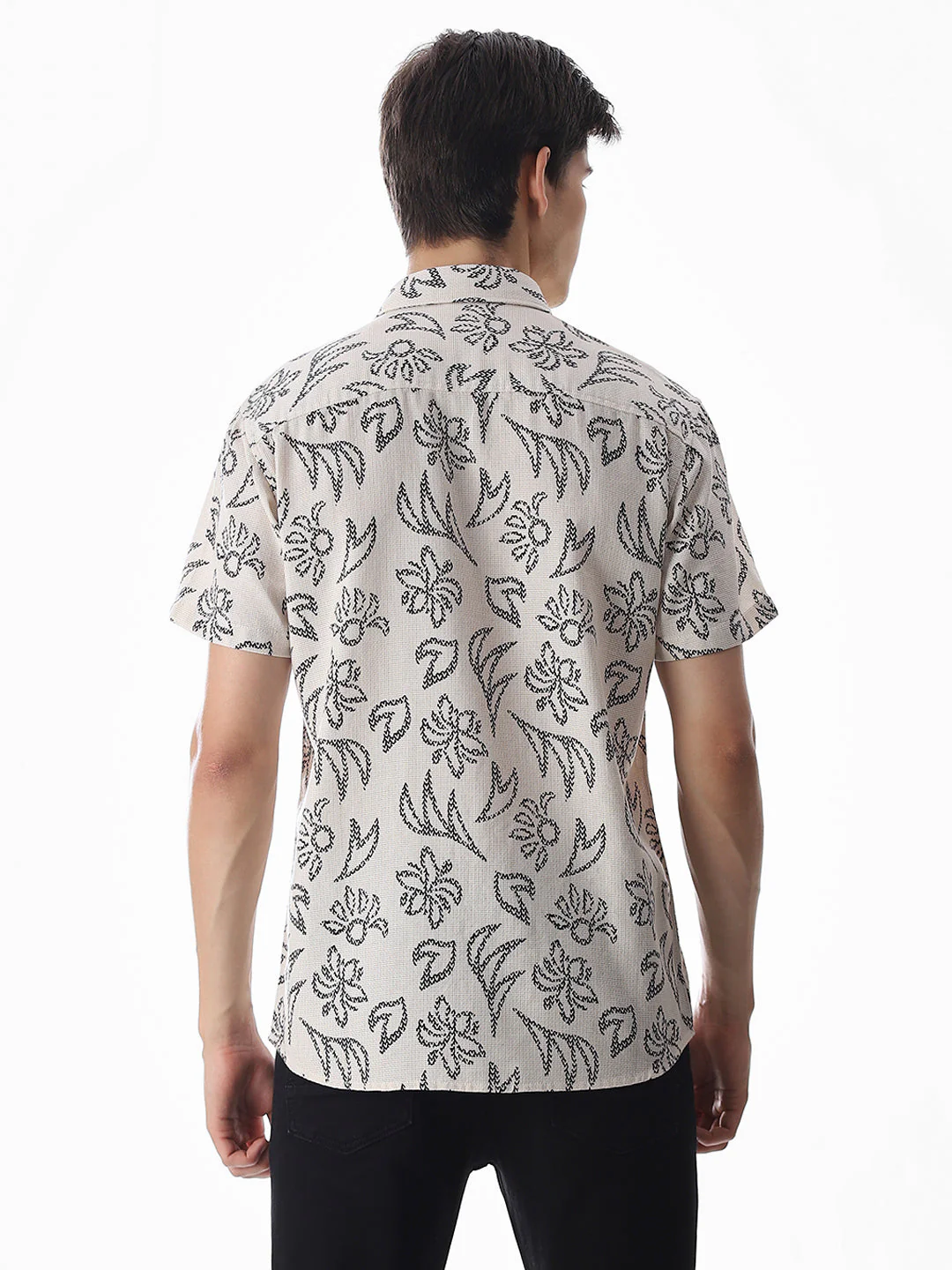 Beige Printed Comfort Fit Shirt - Image 4