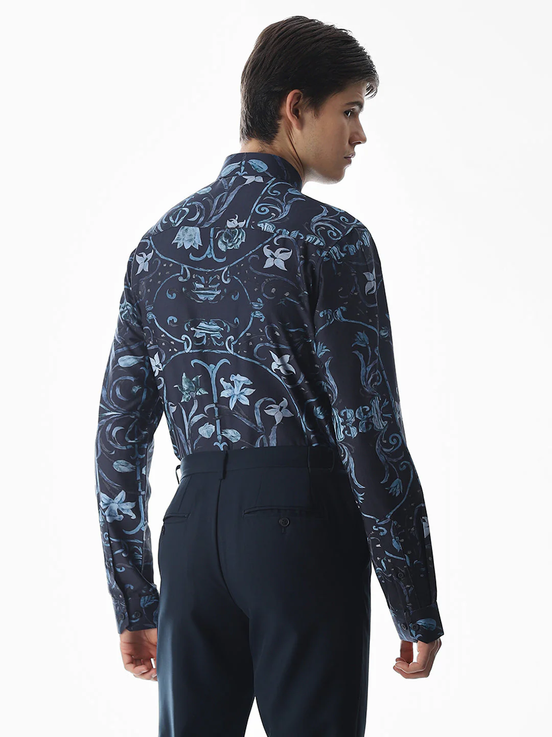 Dark Blue Printed Cotton Shirt - Image 4
