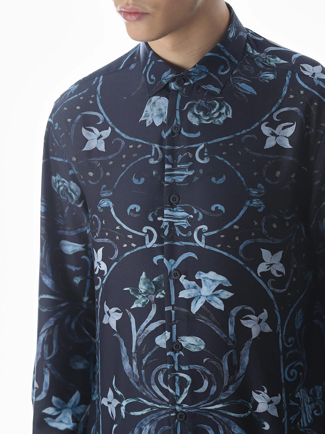 Dark Blue Printed Cotton Shirt - Image 5