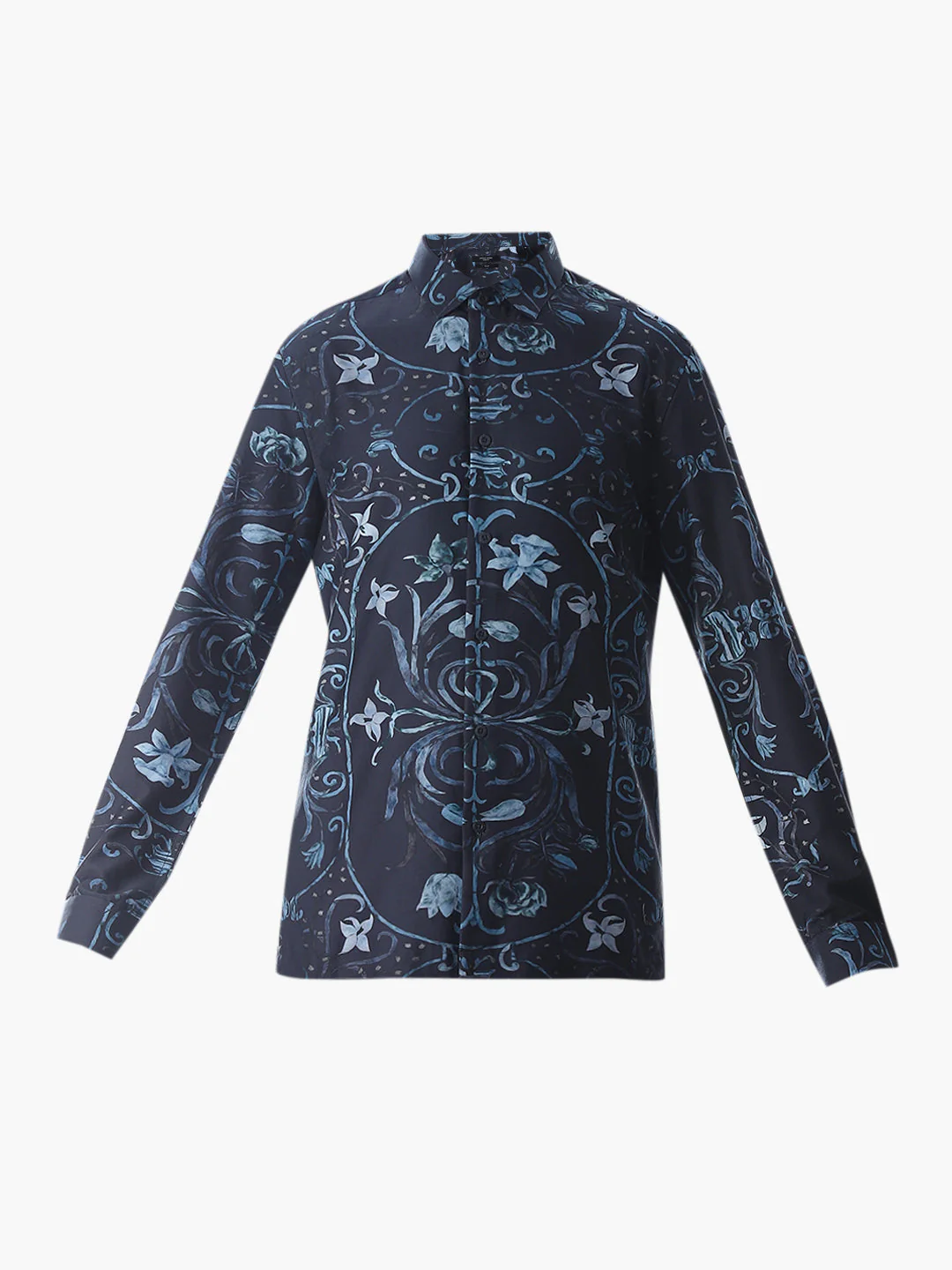 Dark Blue Printed Cotton Shirt - Image 7