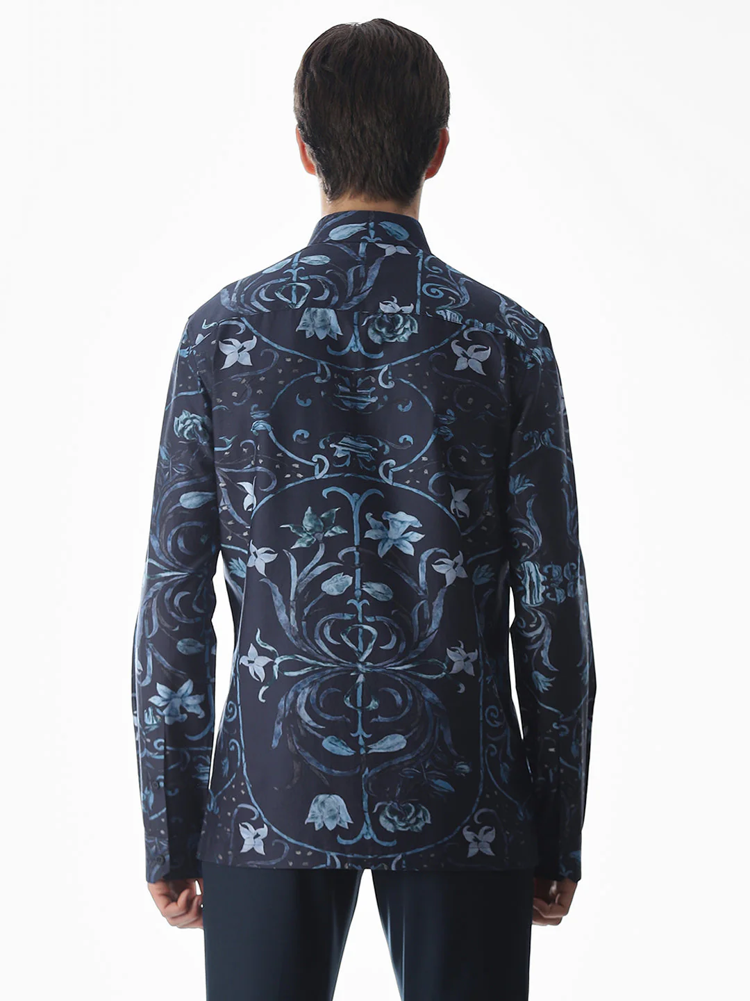 Dark Blue Printed Cotton Shirt - Image 9