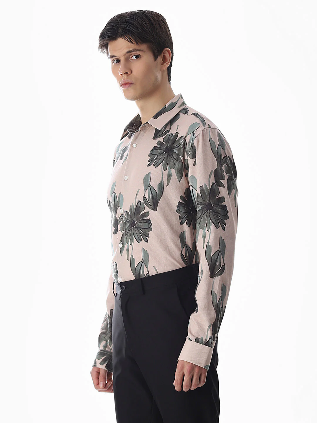 Olive Cotton Slim Fit Shirt - Image 3